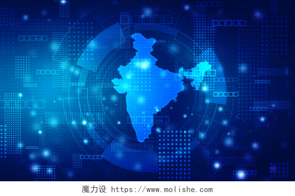 蓝色背景下的地球数字印度互联网技术，印度技术抽象背景图
